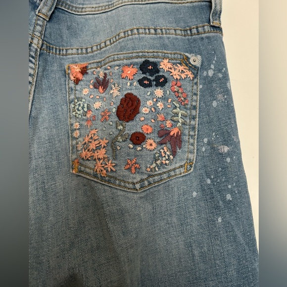 New Pilcro mid-rise paint splattered straight leg boyfriend jeans embroidered - Picture 8 of 9